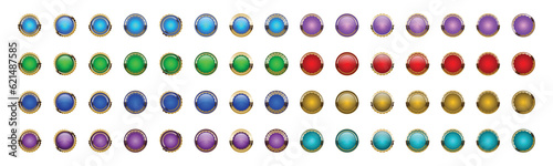 Set of gold frame colorful circle buttons - Stock Vector