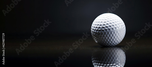 Close-up of golf ball isolated on black backdrop. Generative AI