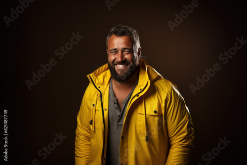 Portrait of confident happy caucasian middle aged man overweight, self-love concept,body-positivity, weight loss, body and health care, self loving plus size men