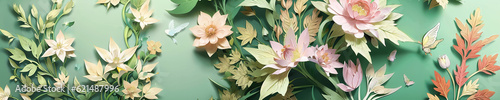 Horizontal size paper craft of various flowers