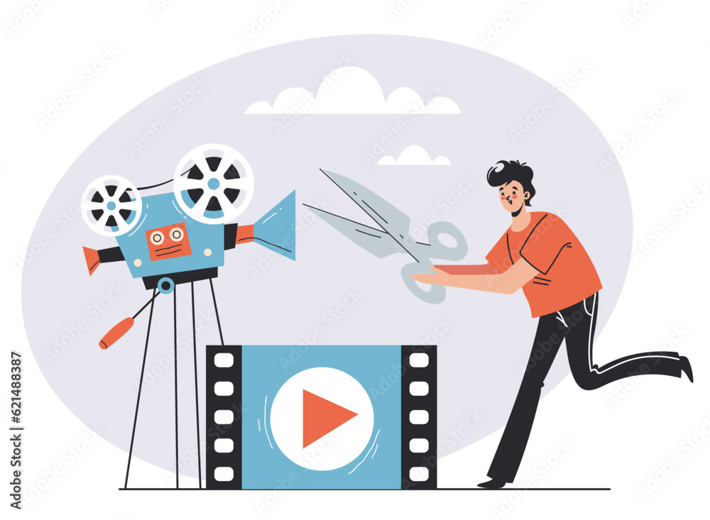 Obraz premium Video edit motion content production editor multimedia studio abstract concept. Vector design graphic illustration