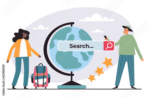 Travel book app trip search online ticket abstract concept. Vector graphic design illustration