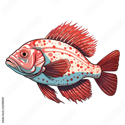 Artistic Underwater Delight: 2D Illustration of a Graceful Fish Flowerhorn Cichlid