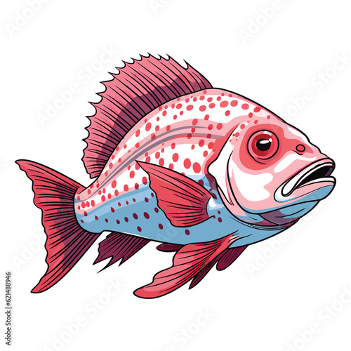 Artistic Underwater Delight: 2D Illustration of a Graceful Fish Flowerhorn Cichlid