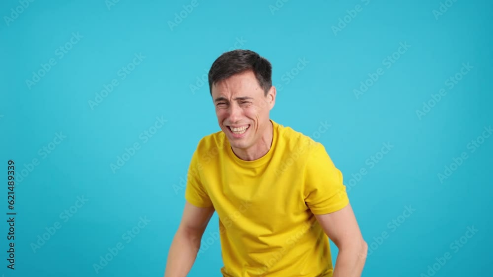A happy man appear and laughing effusively