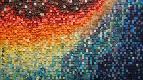 Colorful tapestry embroidery style carpet surface close up. Abstract multicolored background. photo