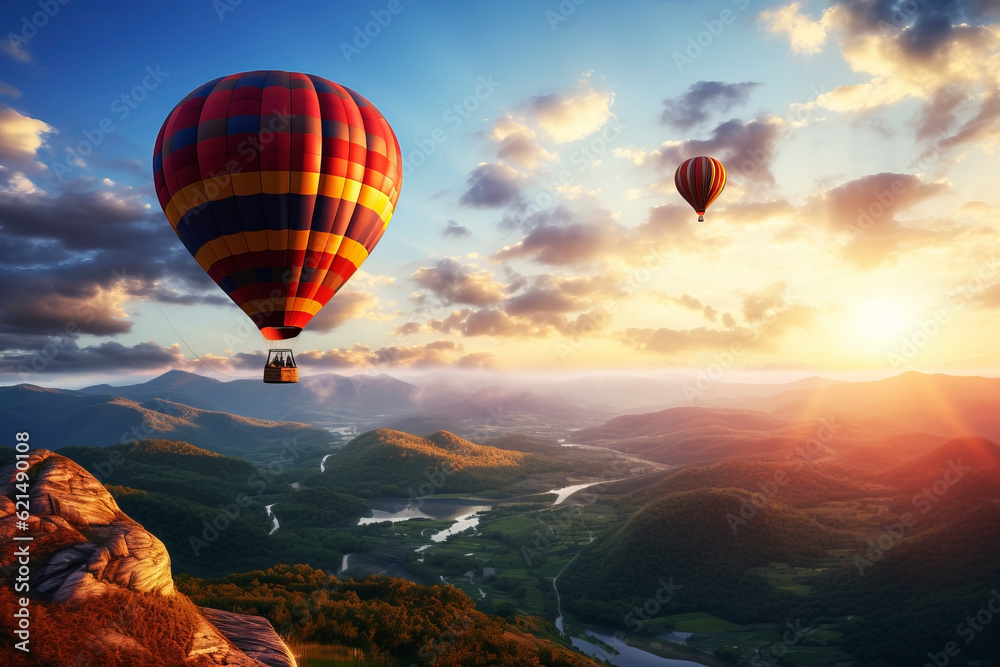 Obraz premium Hot air balloon in the beautiful sky. Generative AI