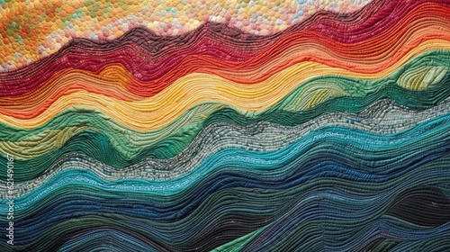 Colorful tapestry embroidery style carpet surface close up. Abstract multicolored background.