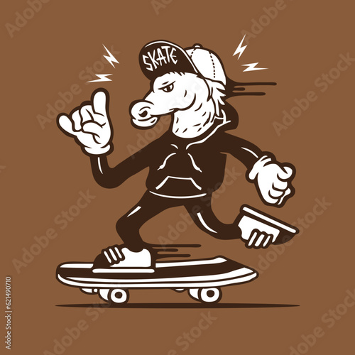 Horse Wearing Hoodie Skater Mascot Vector Character Design