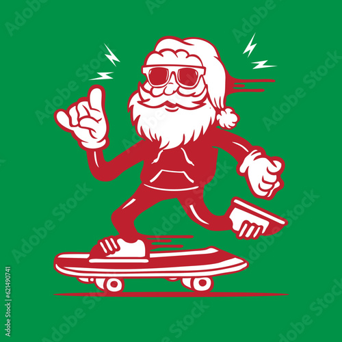 Santa Claus Wearing Hoodie Skater Mascot Vector Character Design