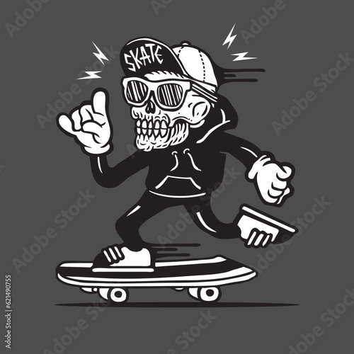 Skull Wearing Hoodie Skater Mascot Vector Character Design