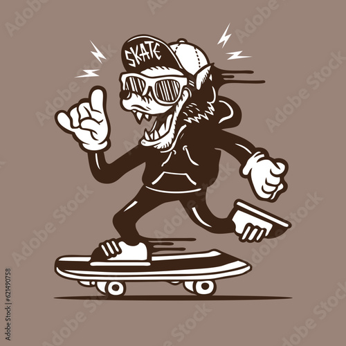 Wolf Wearing Hoodie Skater Mascot Vector Character Design