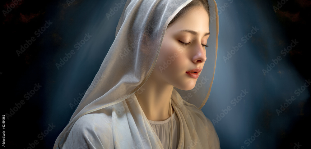Modern Portrait Illustration of the Adoration of the Holy Mary Illustration Digital Art Generative AI KI Wallpaper Background Cover