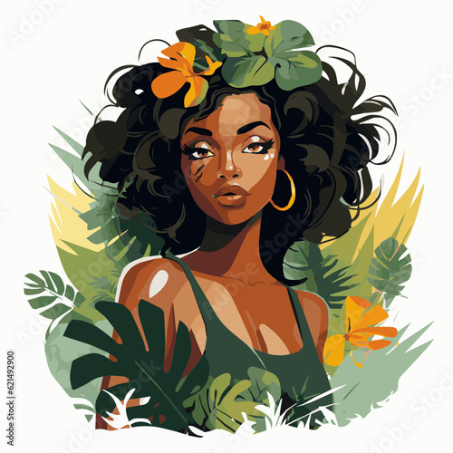 simple cartoon clipart black african american woman in nature white background