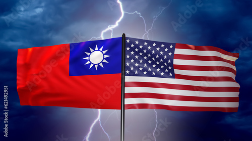 USA and Taiwan. State flags...