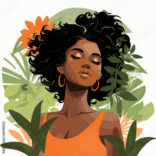 simple cartoon clipart black african american woman in nature white background