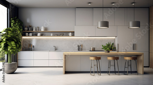 interior of a contemporary minimal kitchen
generative ai