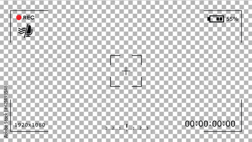 Camera user interface in the viewfinder vector overlay mockup. Camera screen frame template for photo and video application in transparent background.