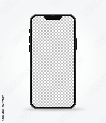 Realistic smartphone mockup with transparent screen space. Real phone device model mockup vector illustration for web.