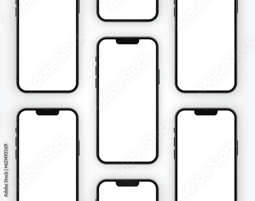 Realistic smartphones with white screen mockup. Phone device UI UX mockups for web vector illustration.