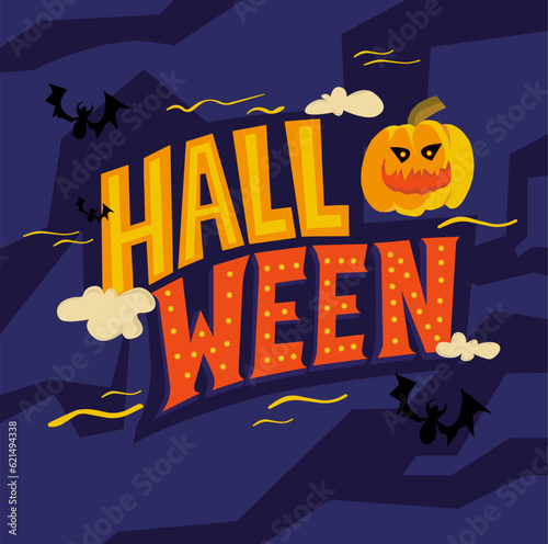 Halloween Party Illustration With Pumpkin