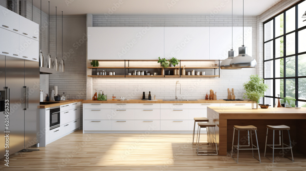 Fototapeta premium interior of a contemporary minimal kitchen generative ai