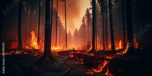 Ground view of a forest fire