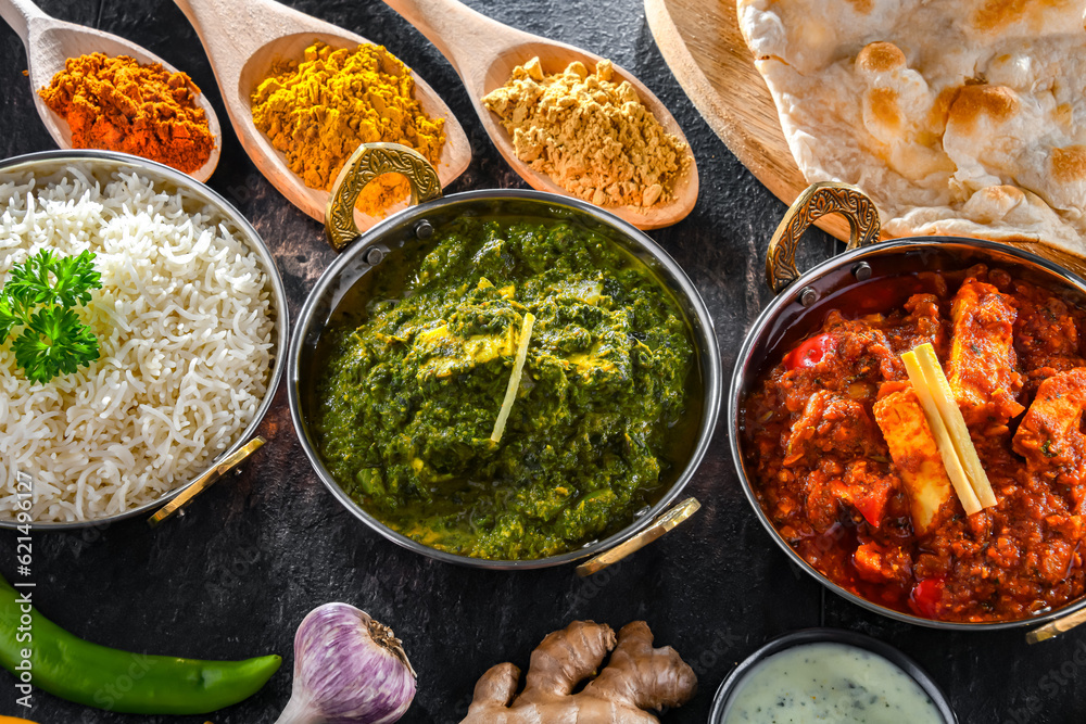 Composition with Indian dishes with basmati rice