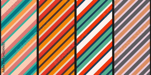 Set of colored diagonal stripes. Set of diagonals. Diagonal stripes from a seamless and endless pattern. Set of seamless diagonal stripes.