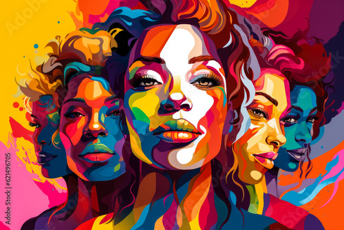 Artwork illustration  vector  banner or background depicting the lesbian community with diverse people. Generative AI.