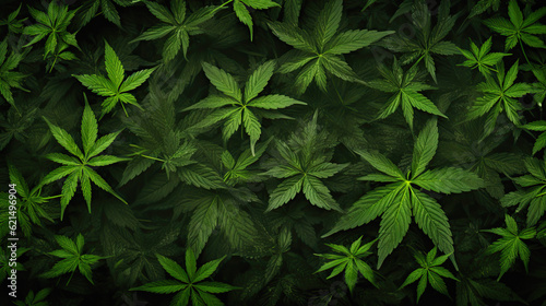 marijuana leaves border , green copy space. ai generative