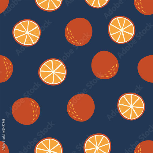 Oranges and Slices in Blue Background