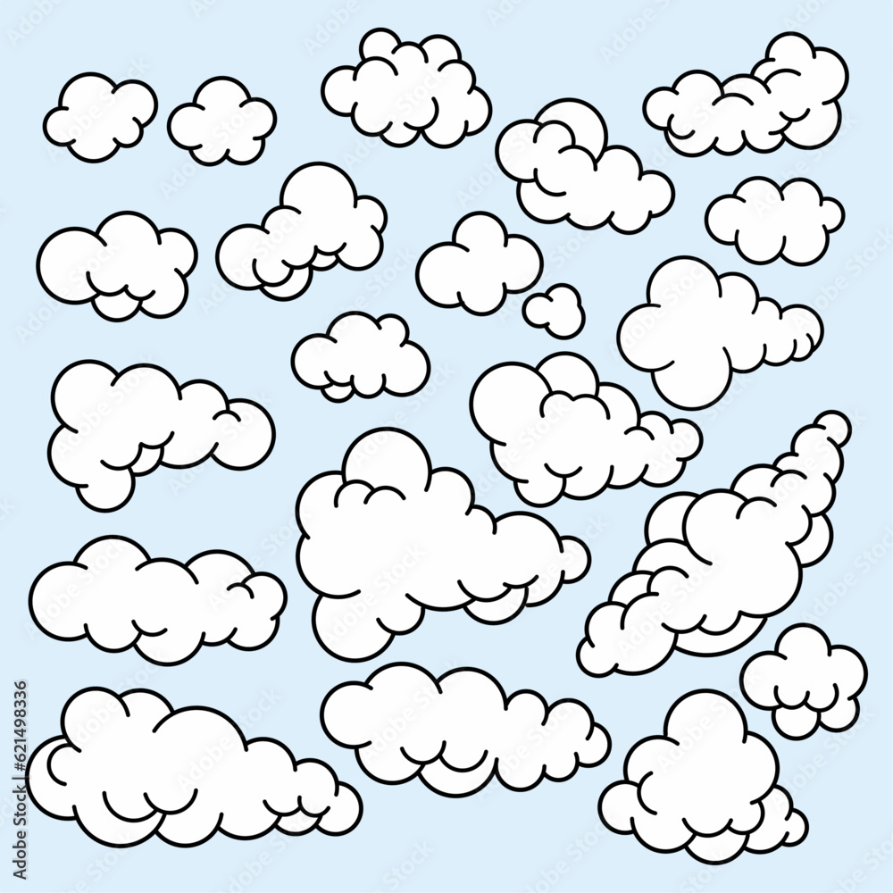 Set of vector clouds. Isolated clouds in various sizes. Isolated clouds with different shapes. Set of clouds. Set of vector clouds. Isolated clouds in various sizes. Isolated clouds with different shapes. Set of clouds.