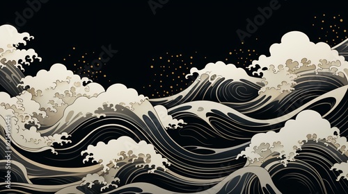 minimalist rendition of a traditional Japanese pattern, such as waves