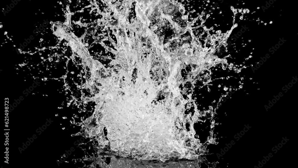 Super Slow Motion of Splashing Water on Black Background. Filmed on High Speed Cinema Camera, 1000fps.