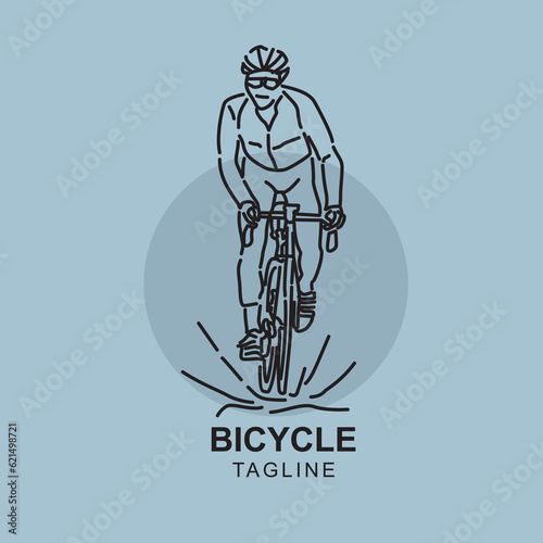 front view of man cycling vector illustration, Road cycling line art logo
