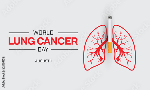 World Lung Cancer Day design with a pair of red color lung and a cigarette. Vector illustration