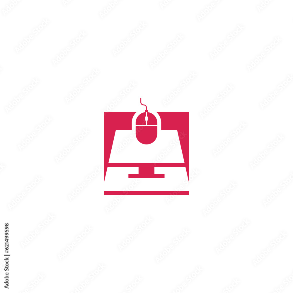 Online shopping bag, PC mouse business logo design.