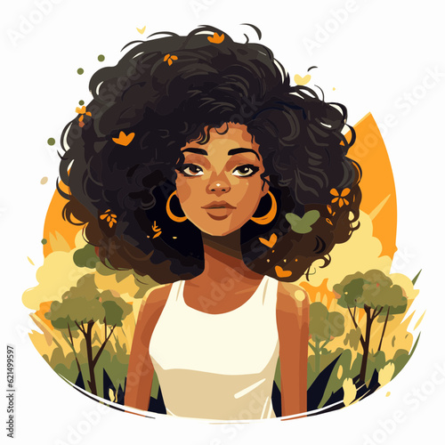 simple cartoon clipart black african american woman in nature white background