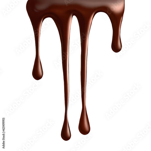 Melted Chocolate Dripping on white transparent background. Generative Ai