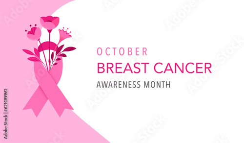 Breast Cancer Awareness Month. Concept design with pink ribbon and flowers 