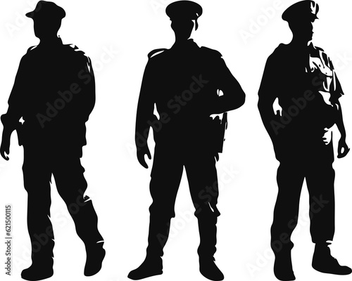 silhouette set of a policeman standing