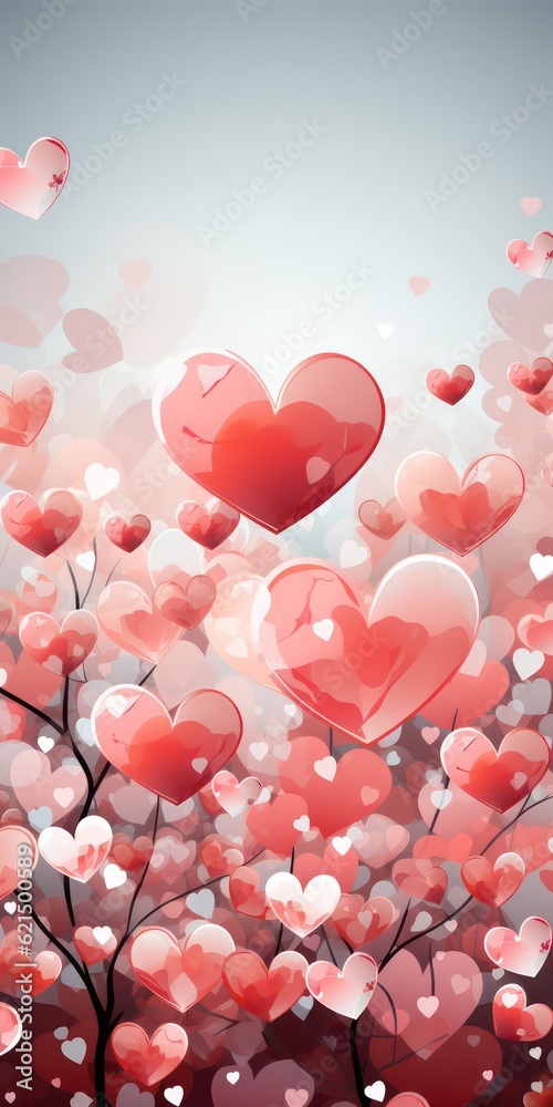 Valentine's Day Wishes: Celebrate with Red and Pink 3D Heart Shapes on a Clean White Background