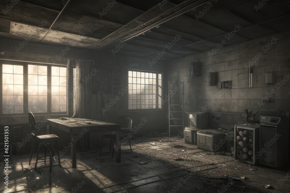 Interior of a building in post-apocalyptic world