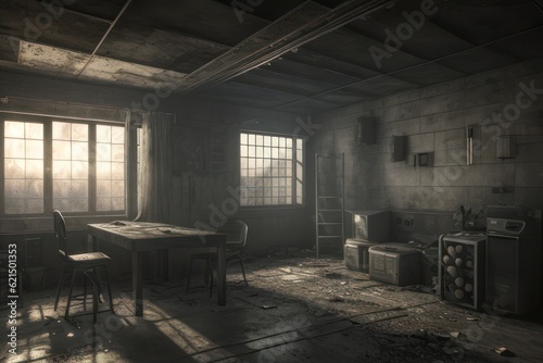 Interior of a building in post-apocalyptic world