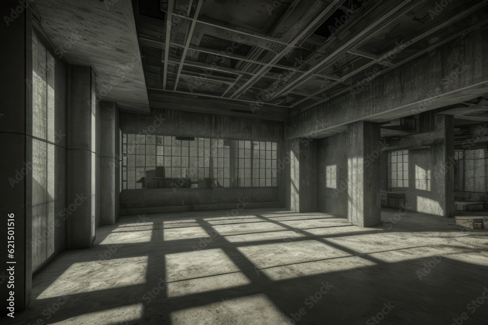 Interior of a building in post-apocalyptic world Interior of a building in post-apocalyptic world