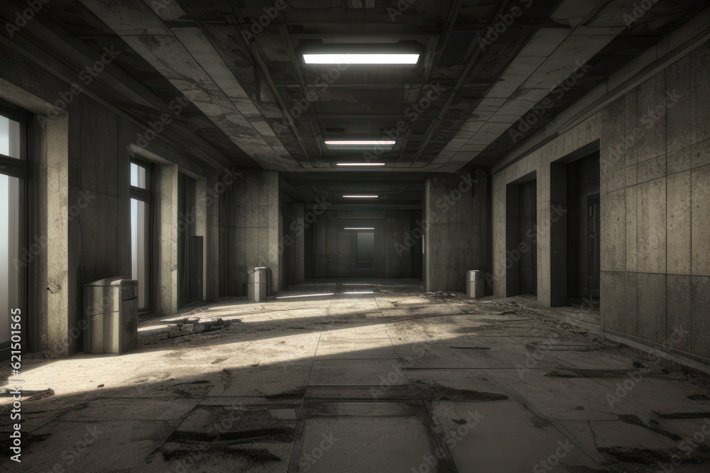 Interior of a building in post-apocalyptic world Interior of a building in post-apocalyptic world