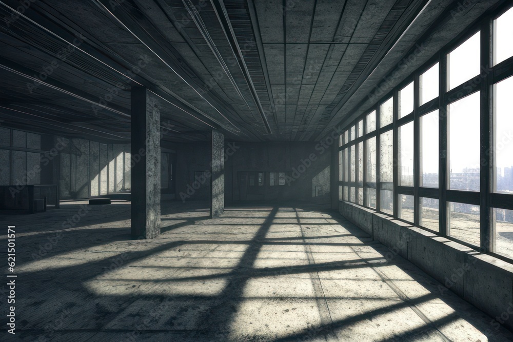 Interior of a building in post-apocalyptic world Interior of a building in post-apocalyptic world