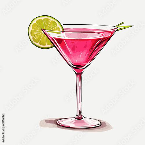 Cosmopolitan cocktail hand-drawn comic illustration. Cosmopolitan. Vector doodle style cartoon illustration