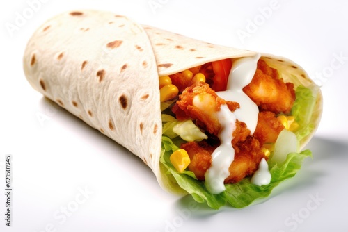 tortilla wrap with chicken corn grains cheddar sauce shawarma